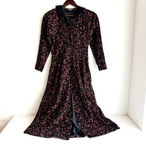 Eddie Bouer  Microfloral Courdory Modest Long Sleeve Midi Dress S